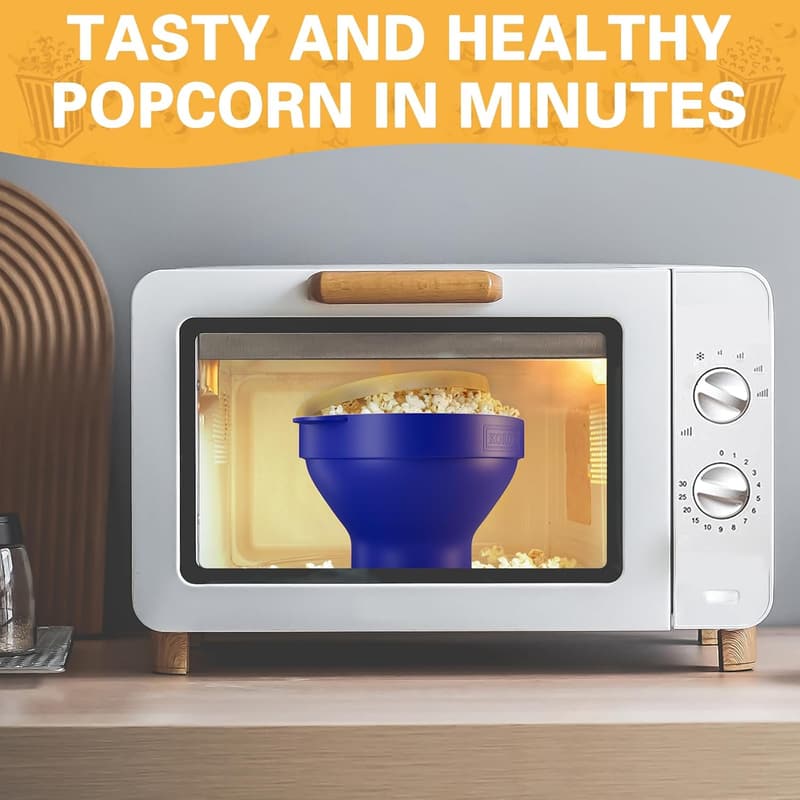 Microwaveable Silicone Popcorn Popper Bowl - Collapsible & Dishwasher Safe (Blue)