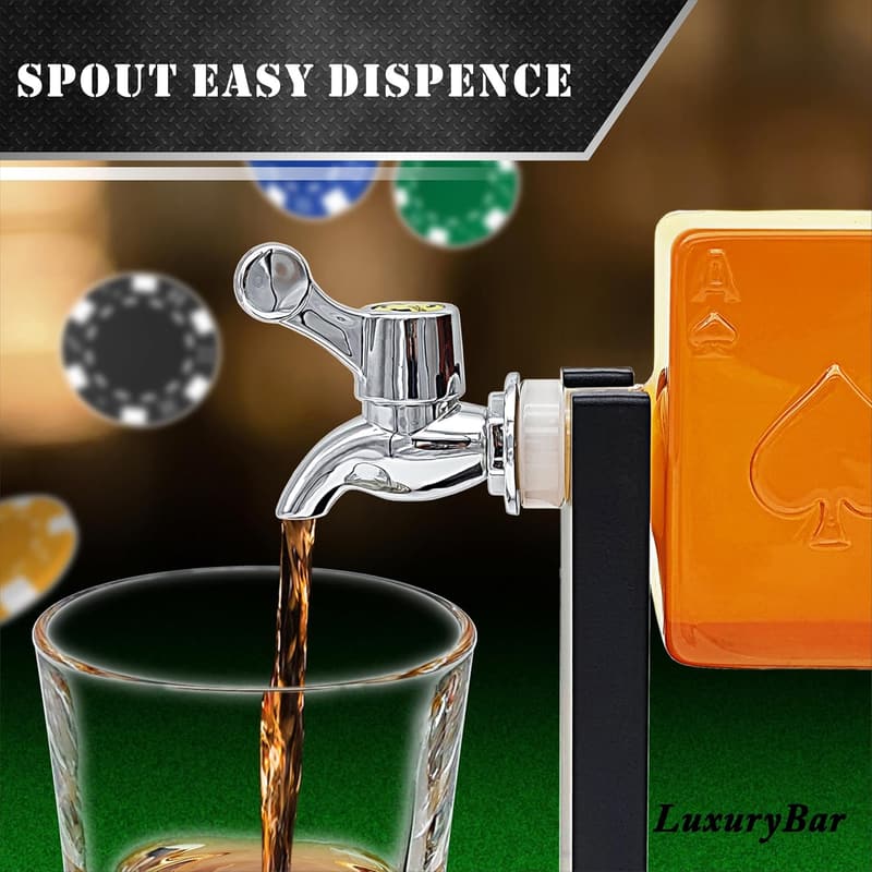 Casino Whiskey Decanter Set for Men - 27oz with Tray & Stones