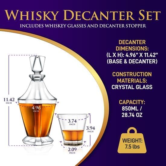 Luxury Whiskey Decanter Set with 4 Glasses - Ideal Housewarming Gift