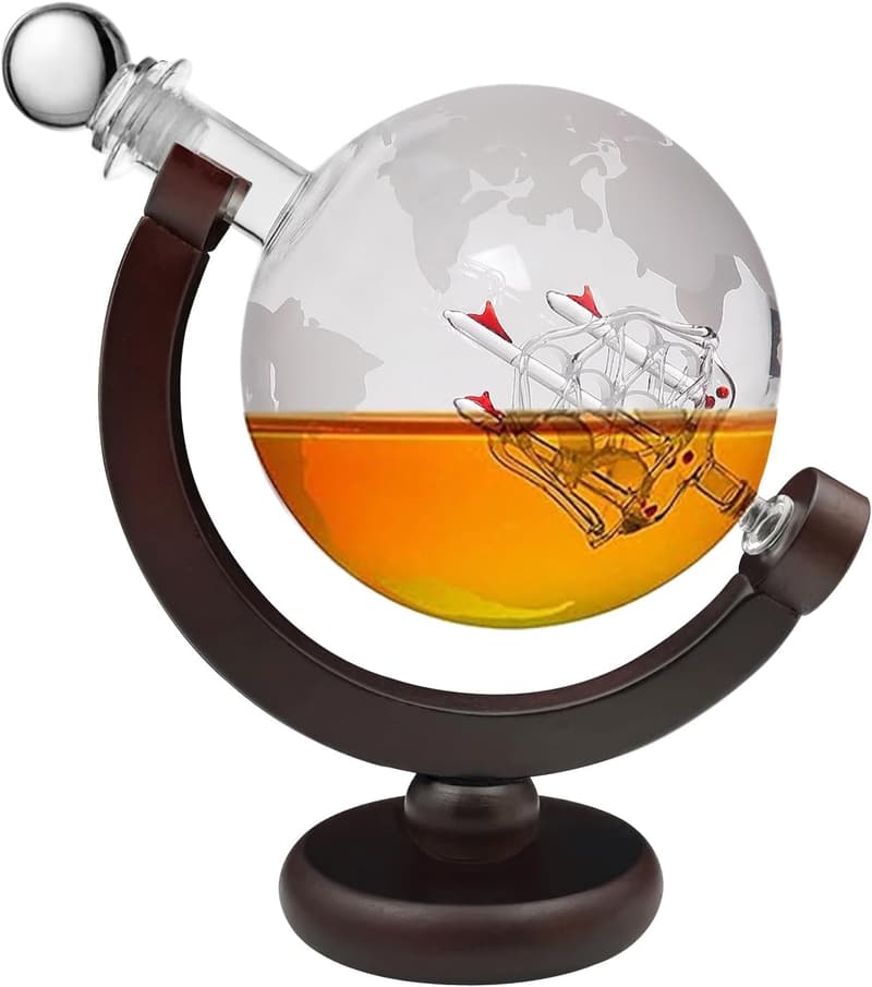 Whiskey Globe Decanter 28 oz Gift for Dad and Men