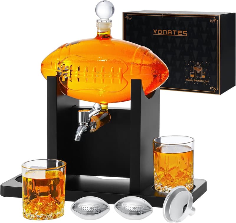 Football Whiskey Decanter Set with 2 Glasses - Ideal Gift for Men