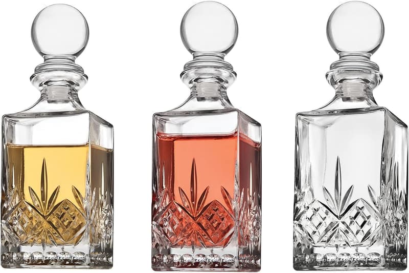 Dublin Crystal Mini Whiskey Decanter Set - 10oz, Set of 3