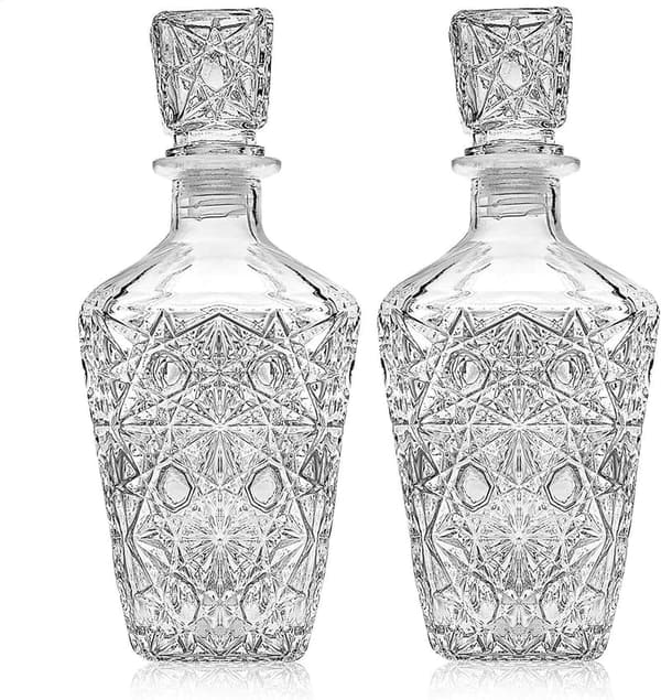 Elegant Glass Whiskey Decanter Set - 2 Premium Bottles