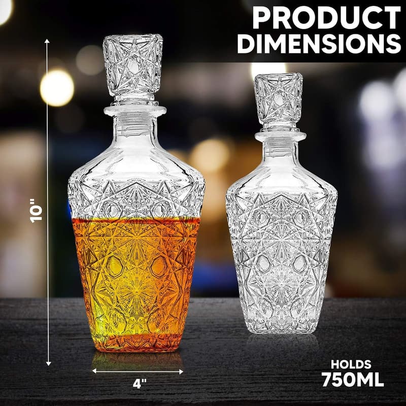 Elegant Glass Whiskey Decanter Set - 2 Premium Bottles