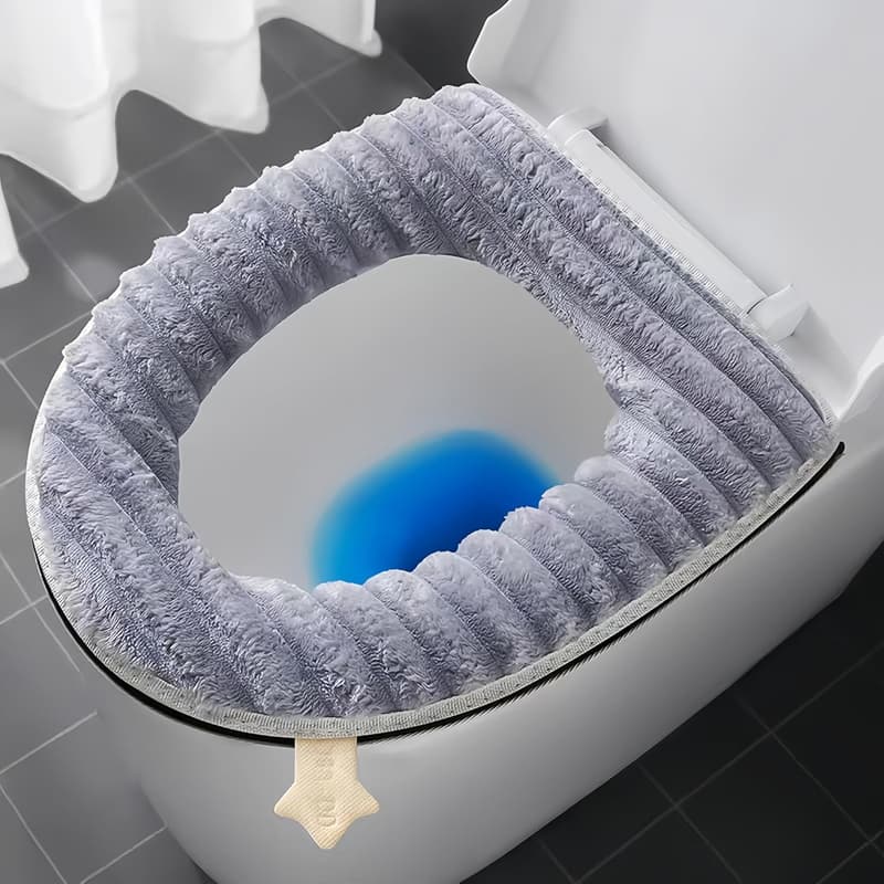 Washable Gray Toilet Seat Warmer Cover with Zipper Snaps