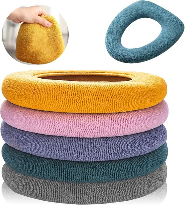Soft & Warm Toilet Seat Cover Pads - 5 Pack, Washable Fiber Cloth