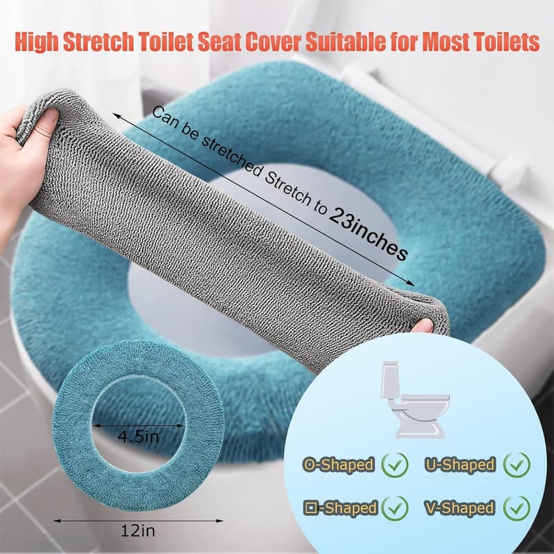 Soft & Warm Toilet Seat Cover Pads - 5 Pack, Washable Fiber Cloth