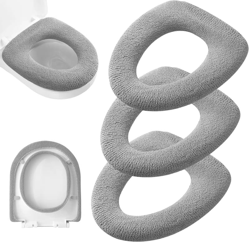 Gray Soft Stretchable Toilet Seat Cover Pads - 3-Piece Set