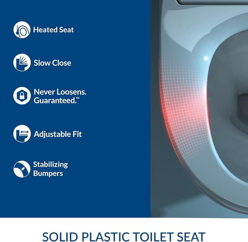 Heated Night Light Toilet Seat - Elongated White Plastic