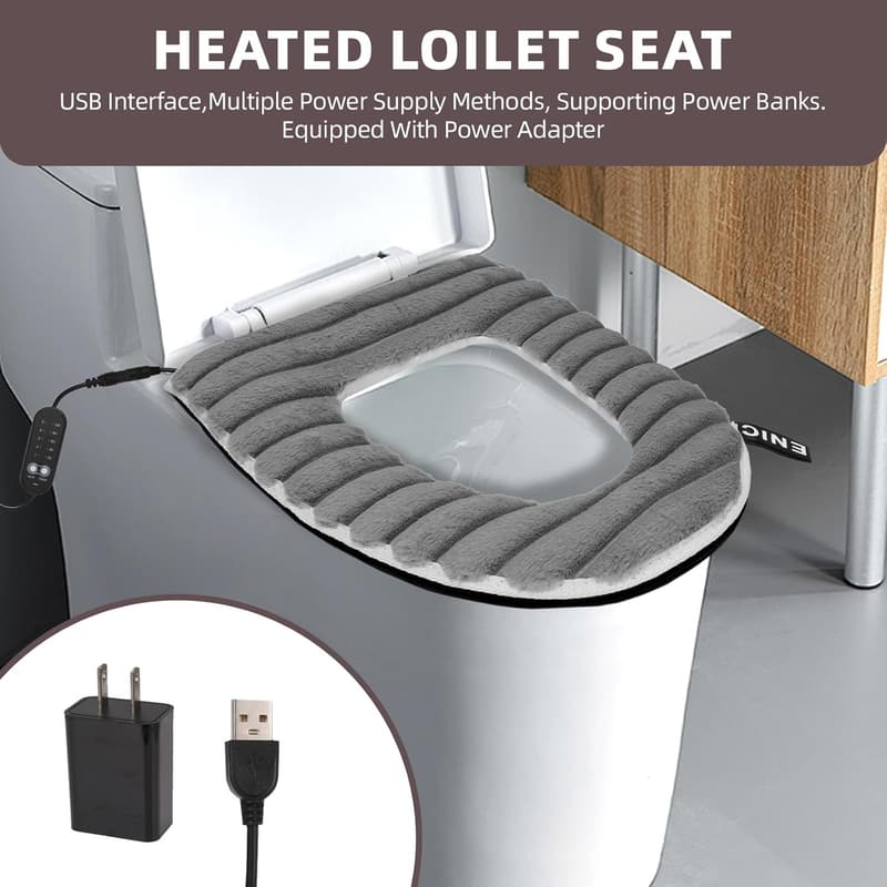 USB Heated Toilet Seat Cover with 5-Speed Temperature Control