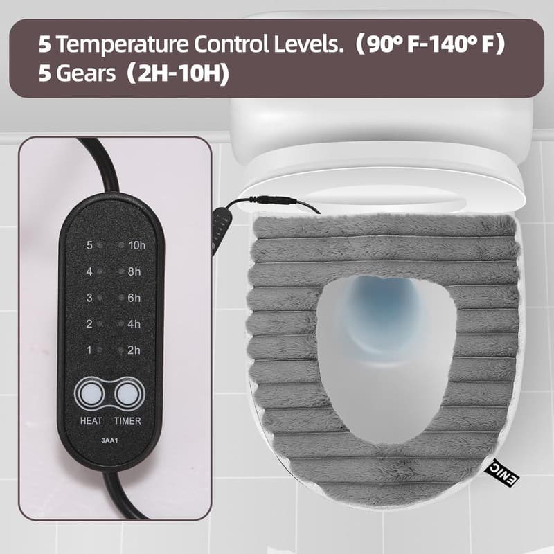 USB Heated Toilet Seat Cover with 5-Speed Temperature Control