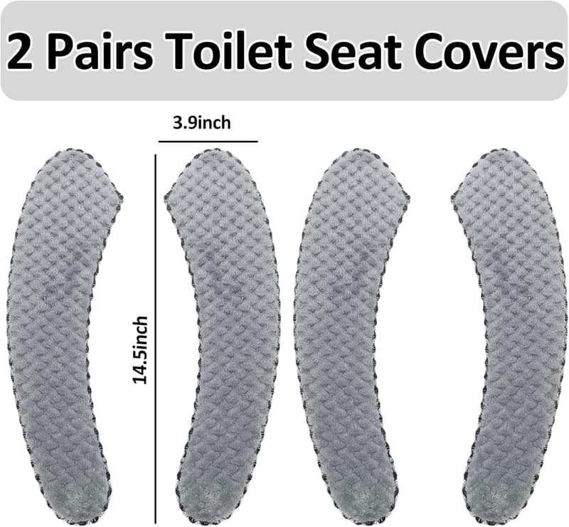 Washable Grey Toilet Seat Cushion - 2 Pairs, Non-Slip, Plush
