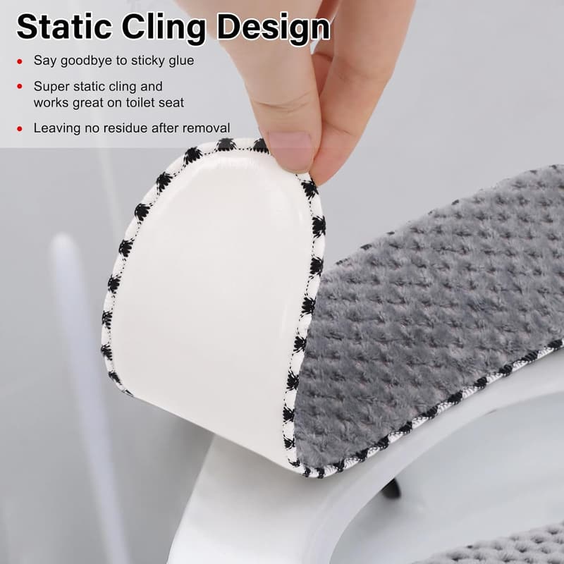 Washable Grey Toilet Seat Cushion - 2 Pairs, Non-Slip, Plush