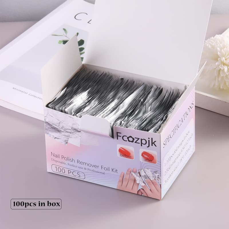 Gel Nail Polish Remover Foil Wraps with Cotton Pads - 100PCS
