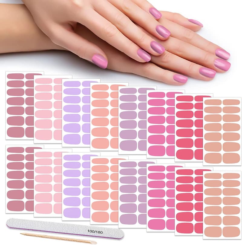Self-Adhesive Nail Polish Wraps for Women - 16 Solid Color Strips