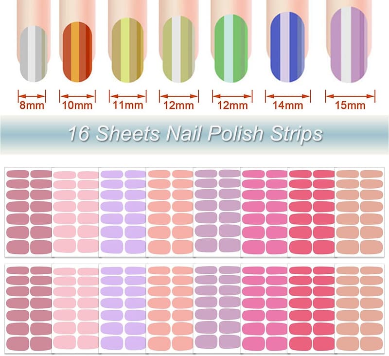 Self-Adhesive Nail Polish Wraps for Women - 16 Solid Color Strips