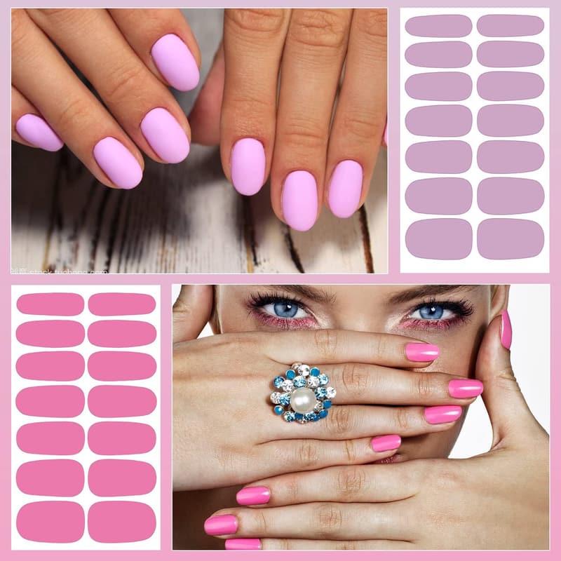 Self-Adhesive Nail Polish Wraps for Women - 16 Solid Color Strips
