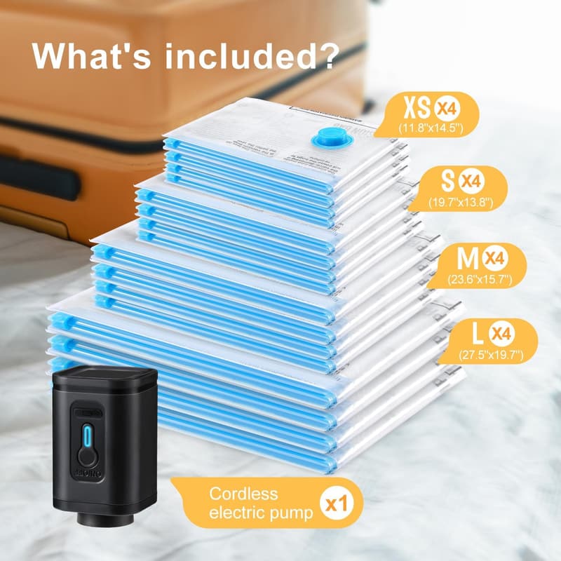 Travel Vacuum Storage Bags with Electric Pump - 16 Pack