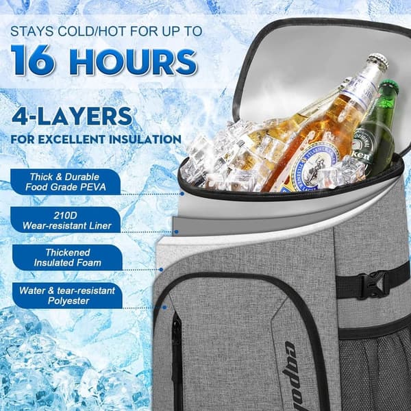 Insulated Cooler Backpack for Camping & Travel, 30-45 Cans