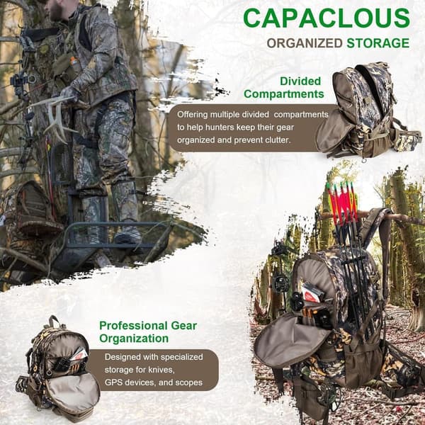 Waterproof Camo Hunting Backpack for Men, Large Capacity