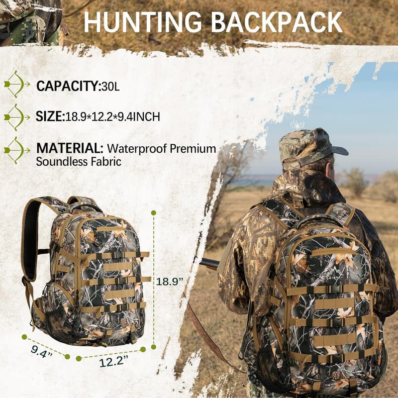 Waterproof Camo Hunting Backpack for Men with Bow Holder