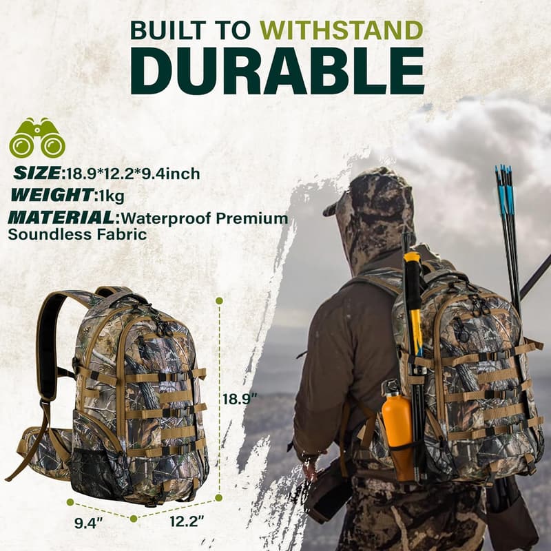 Waterproof Camo Hunting Backpack for Men with Bow Holder