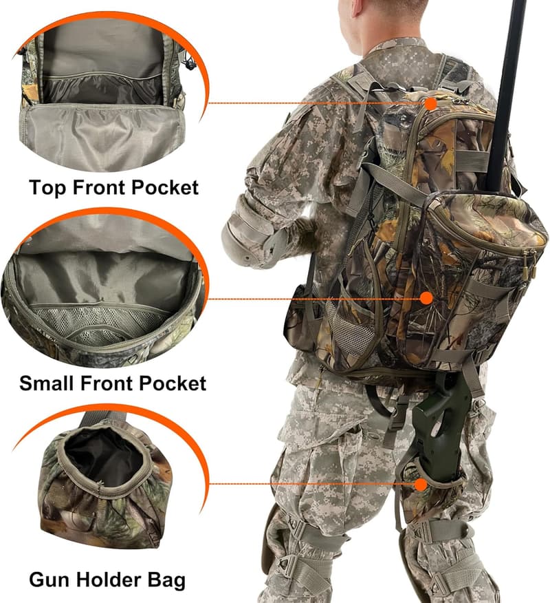Hunting Backpack with Bow & Rifle Holder - Large Capacity Daypack