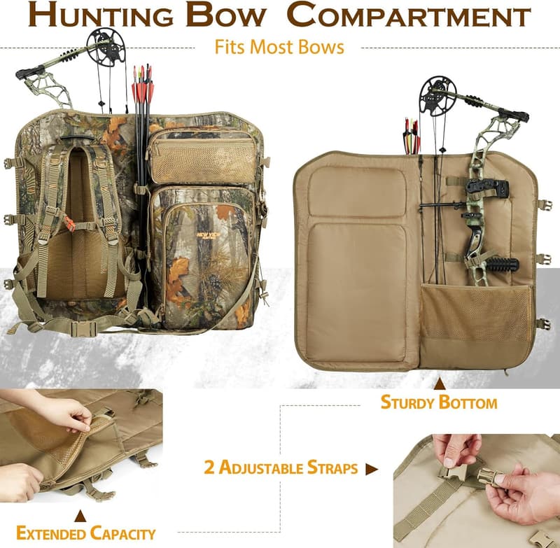 Camo Bow Hunting Backpack for Men with Bow Holder