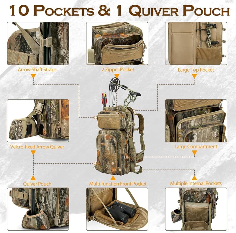 Camo Bow Hunting Backpack for Men with Bow Holder