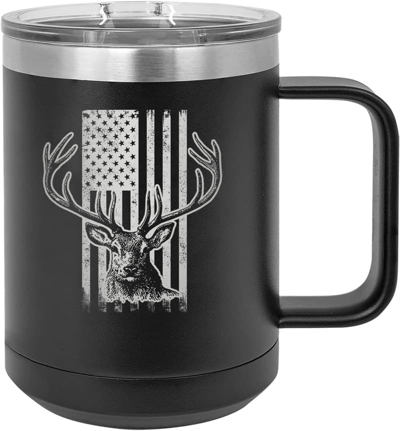 Funny American Flag Deer Hunting Stainless Steel Coffee Mug for Dad