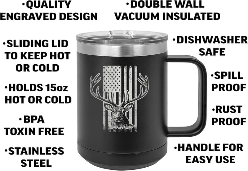 Funny American Flag Deer Hunting Stainless Steel Coffee Mug for Dad