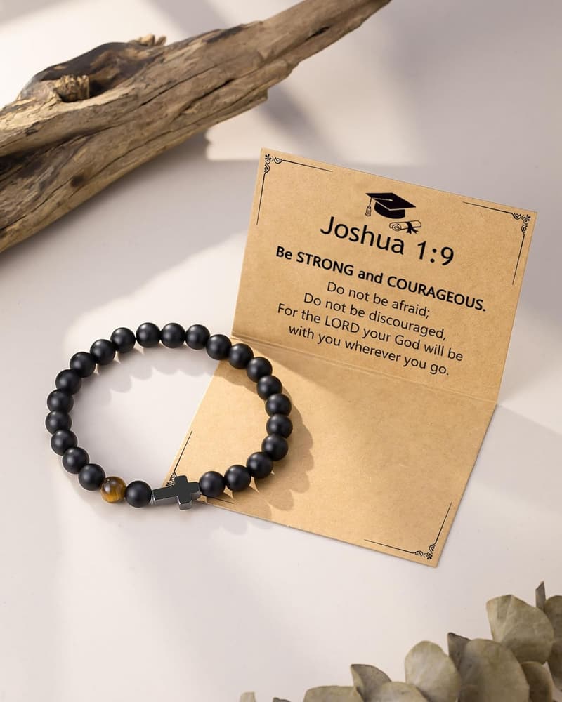 Christian Graduation Cross Bracelet for Him - Gift for Son, Nephew, Brother