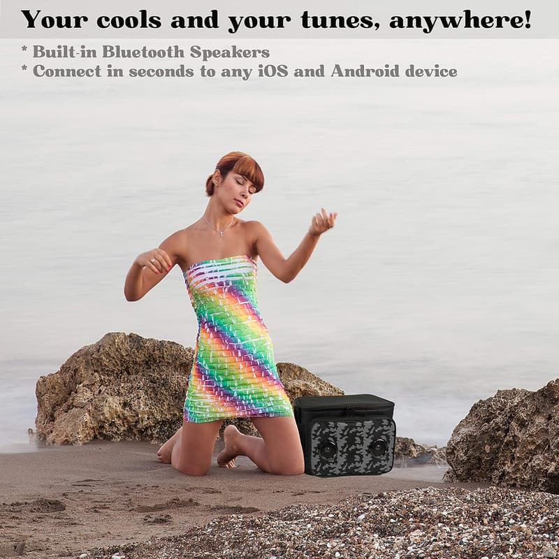 Portable Insulated Cooler Bag with Bluetooth Speakers - 24 Cans