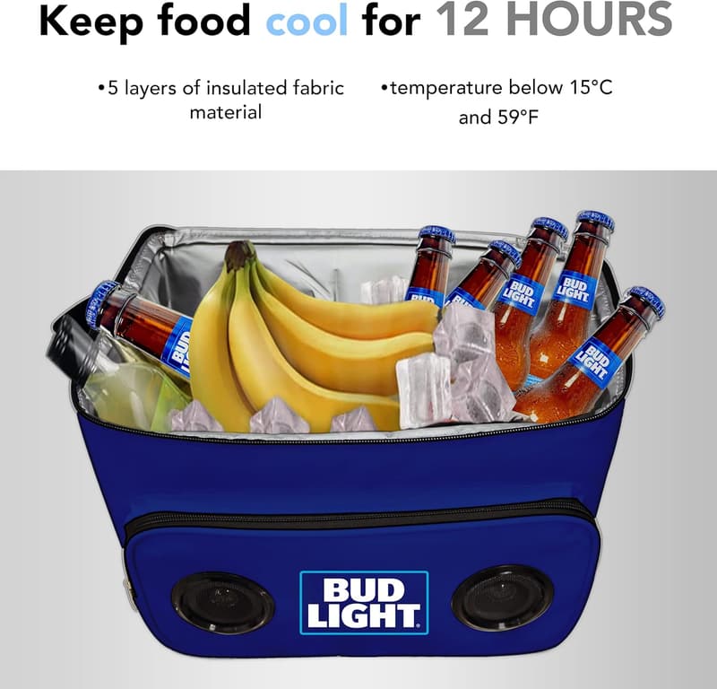Portable Bud Light Insulated Cooler Bag with Bluetooth Sound