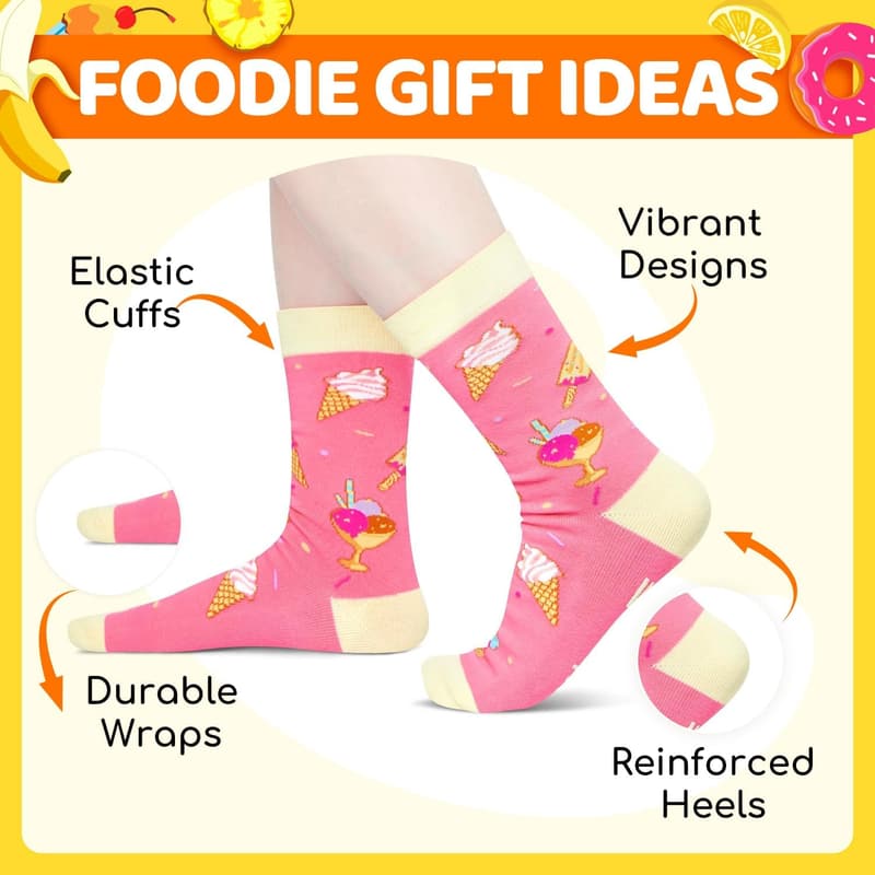 Food Lover Socks - Pickle Ice Cream Popcorn Cheese Design