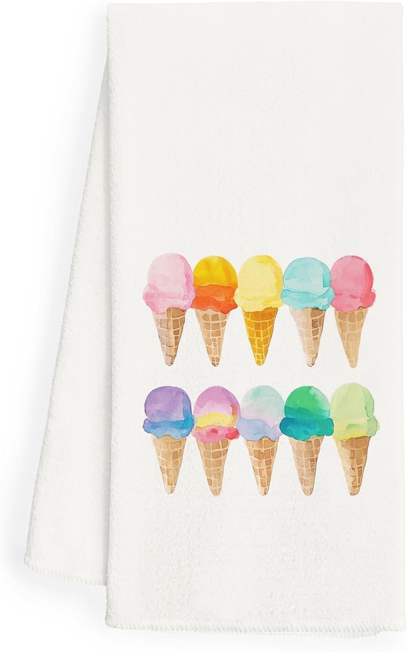 Summer Kitchen Towels - Ice Cream Decor Hand Towel, 16x24 Inches