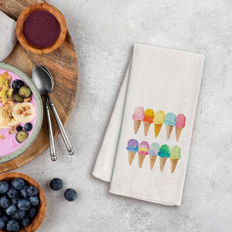Summer Kitchen Towels - Ice Cream Decor Hand Towel, 16x24 Inches
