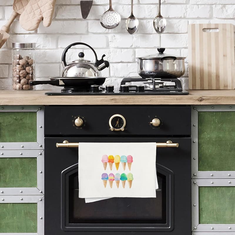 Summer Kitchen Towels - Ice Cream Decor Hand Towel, 16x24 Inches