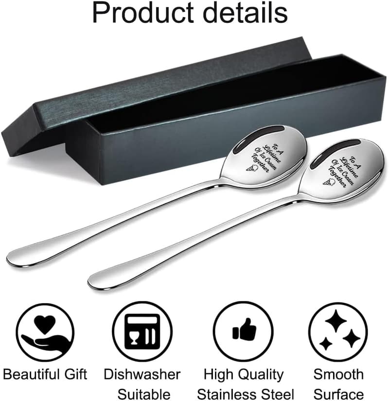 Couples Ice Cream Spoons Set – 2 Pcs for Anniversary Gifts