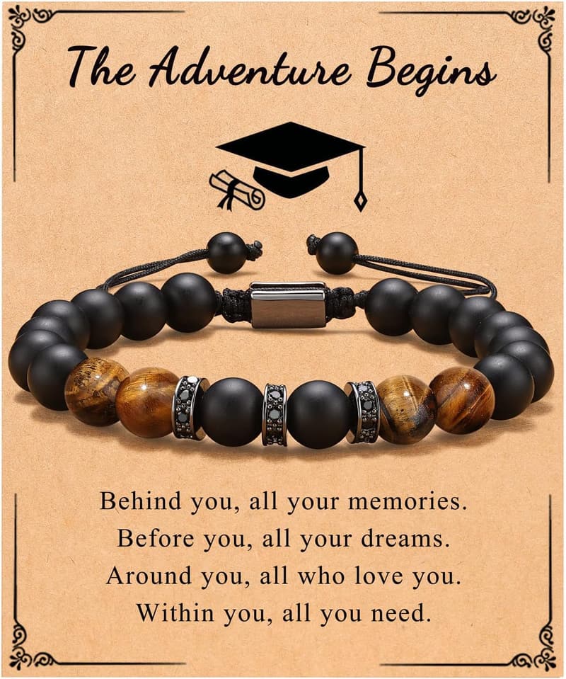 Men's Natural Stone Adjustable Bracelet - Gift for Him