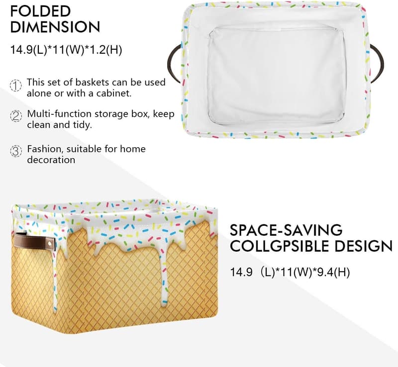 Large Ice Cream Cone Canvas Storage Bin - 15x11x9.5 inch