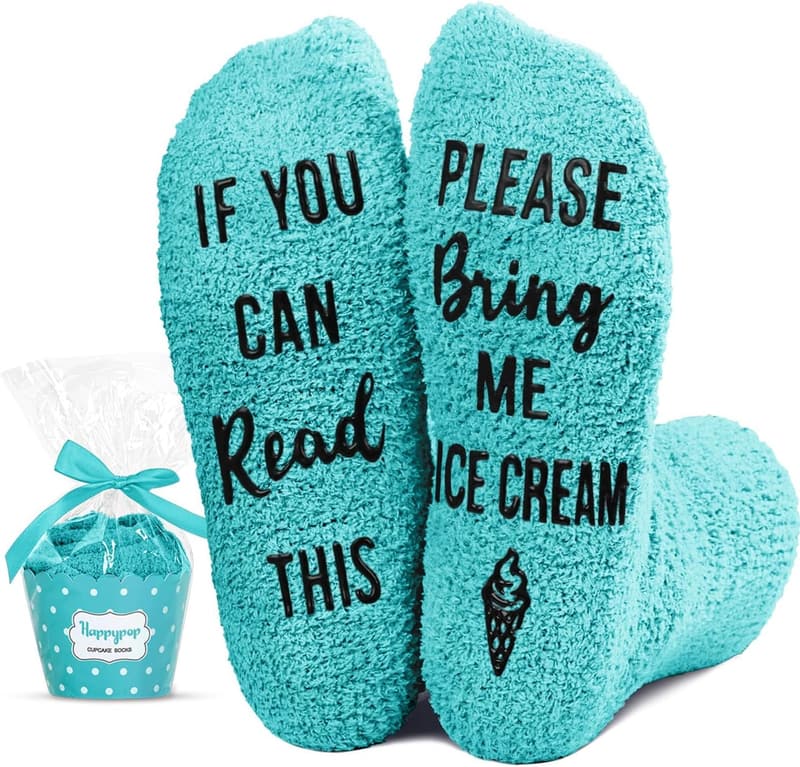 Ice Cream Cupcake Socks for Women - Cute Fuzzy Food Gifts