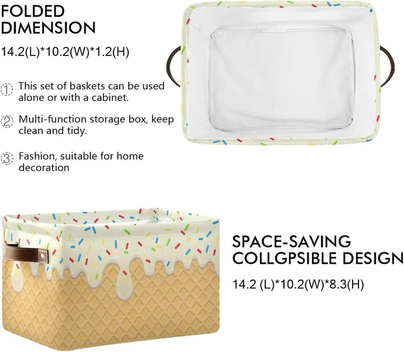 Foldable Rectangular Storage Bins with Handles for Home