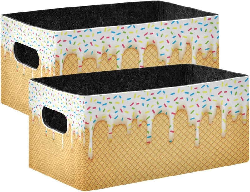 Ice Cream Cone Storage Baskets - 2-Pack, Foldable Organizers