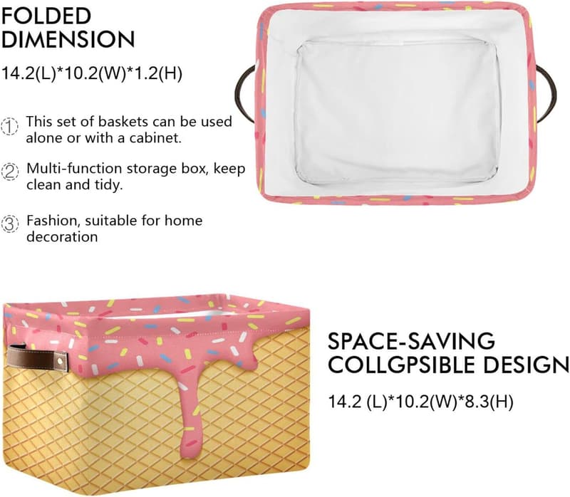 Collapsible Rectangle Storage Bin with Leather Handle