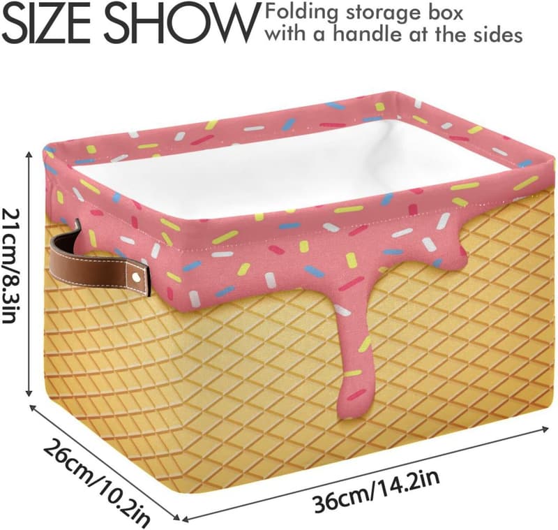 Collapsible Rectangle Storage Bin with Leather Handle