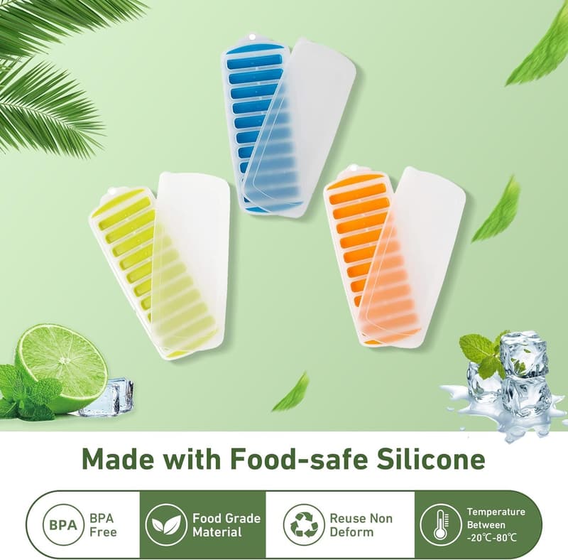 Silicone Ice Cube Tray Set - 3-Piece Quick-Freeze, 30 Slots