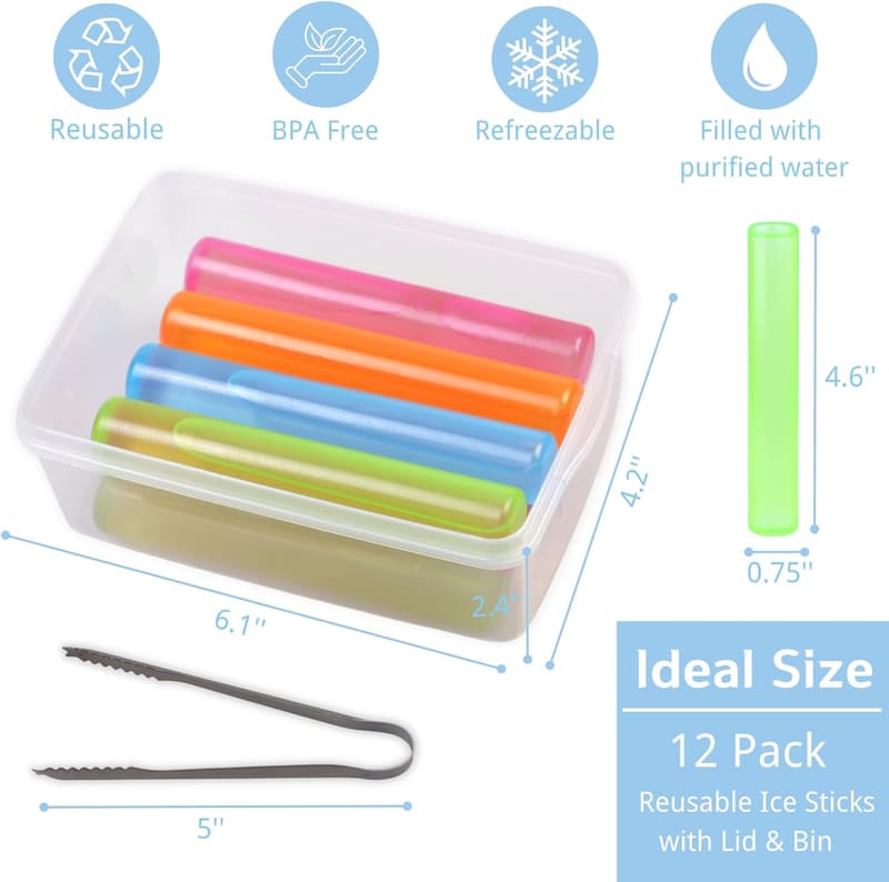 Reusable Plastic Ice Cubes for Drinks - 12 Pack, BPA Free