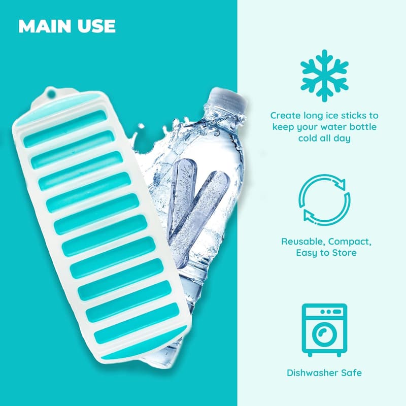 Water Bottle Ice Cube Tray - Reusable Silicone & Plastic