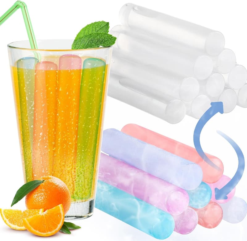 Reusable Plastic Ice Sticks for Drinks - 20 Pack